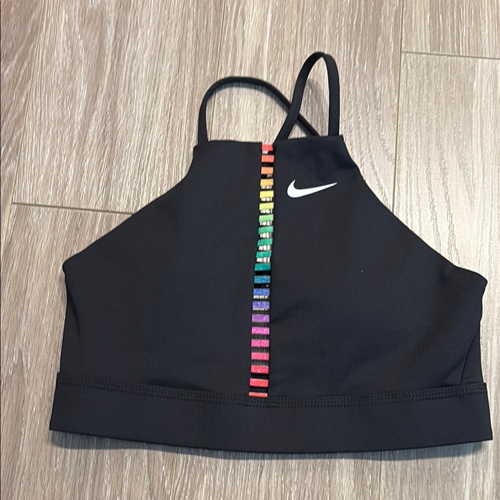 Nike Black Sports Bra with Multicolor Stripe